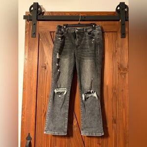 Women's Distressed Gray Straight Leg Jeans